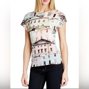 TED BAKER Keepa Regency Houses‎ Country Pastel Print Tee Top UK L